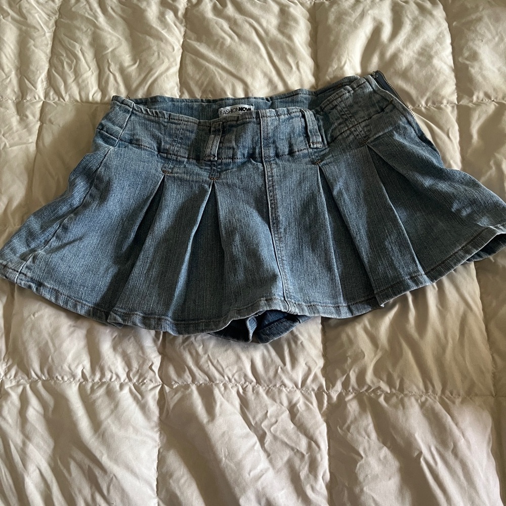 Fashion Nova Light Blue Denim Pleated Skort